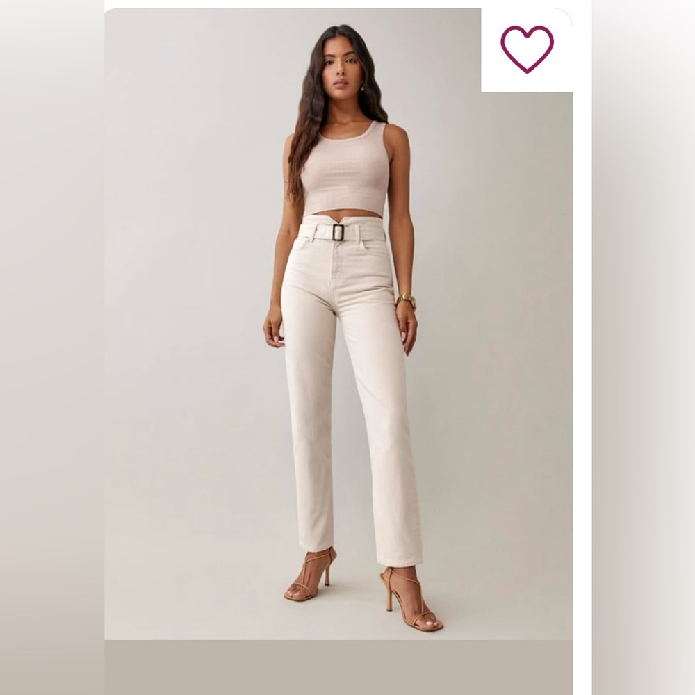 Reformation Cynthia Highrise belted jeans (bone) - Picture 4 of 8